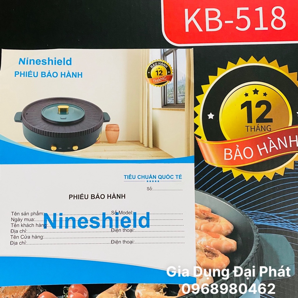 Nồi Lẩu Điện 2 ngăn NINESHIELD Công Nghệ Nhật, Nồi Lẩu Nướng - Bếp Lẩu Nướng - Nồi Lẩu Đa Năng 2 trong 1 [CHÍNH HÃNG-BH]