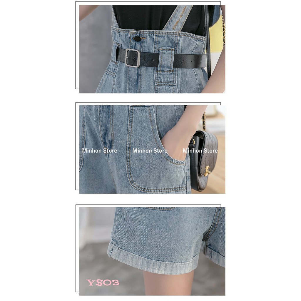 [Sẵn - Thắt Lưng] Quần Yếm, Quần Short Yếm Jean Nữ 2 Dây ĐỈA BẢN TO Ống Rộng (Minhon Store YS03)