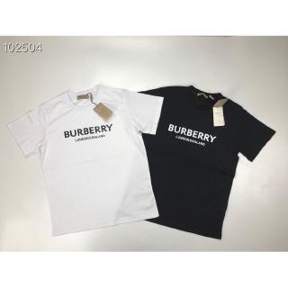 Áo Thun Cotton Unisex Họa Tiết Chữ Burberry Màu Trắng/Đen