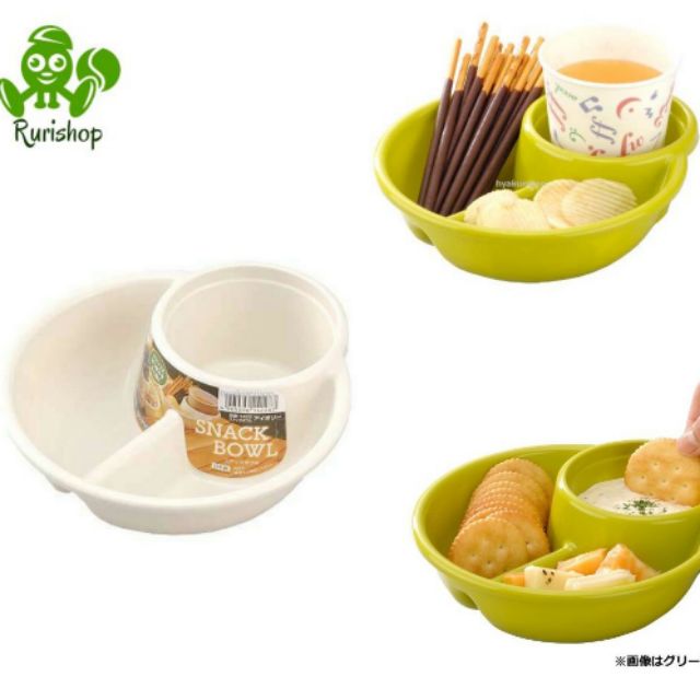 Khay ăn chia 2 ngăn sâu lòng kèm khay để cốc, ly Nhật Bản Inomata - Màu trắng &amp; Xanh lá cho bé, du lịch, picnic