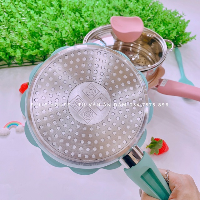 Nồi hoa tráng men đá kèm muỗng silicon