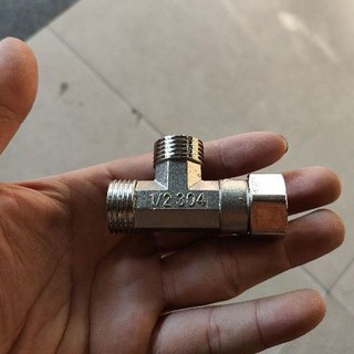 TÊ 2 ĐẦU RĂNG NGOÀI 1 ĐẦU ỐC INOX 304,TÊ CHIA NƯỚC BỒN CẦU VÀ VÒI XỊT