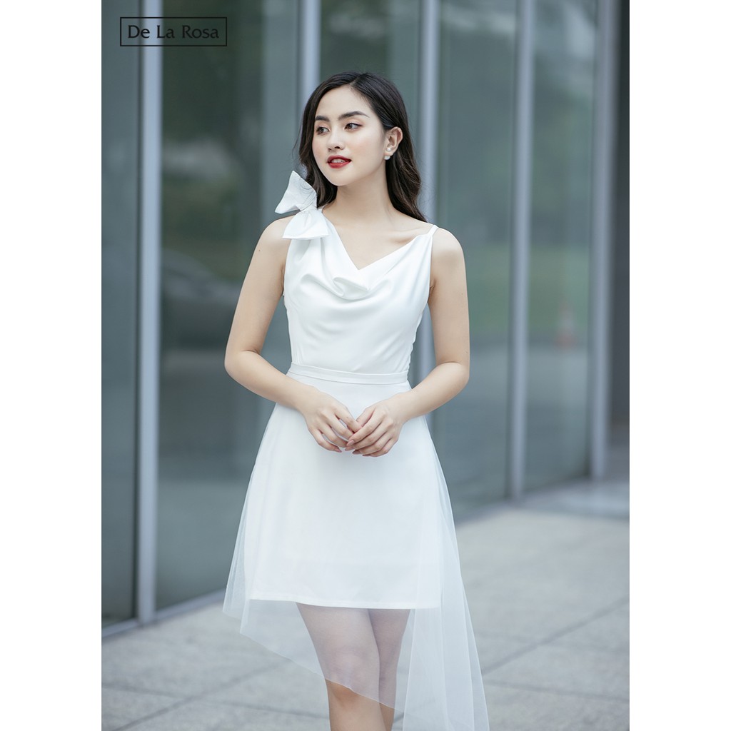 Đầm váy trắng đi tiệc tiểu thư dễ thương thiết kế dáng xòe cổ đổ tùng lưới - De La Rosa | BigBuy360 - bigbuy360.vn
