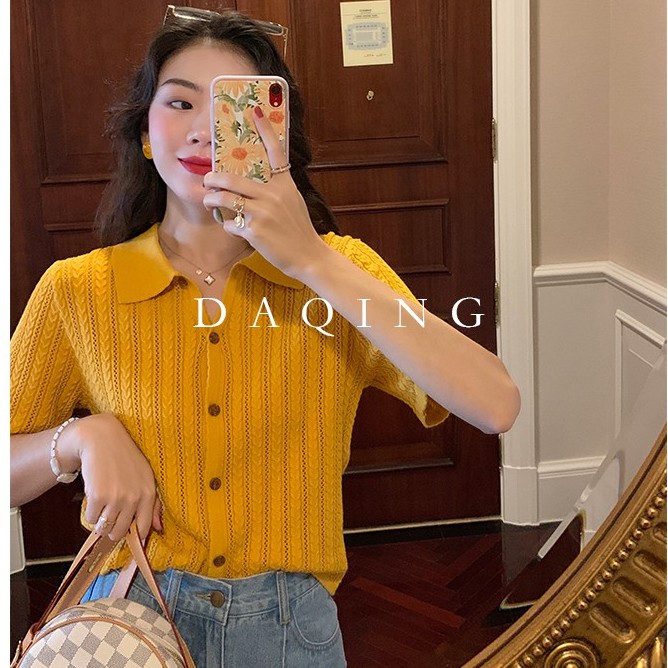 Áo thun cổ polo Xiaozhainv tay ngắn dáng rộng thời trang phong cách vintage