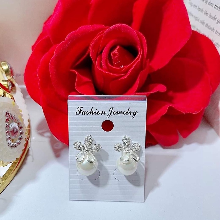 Bông tai bạc Bông hoa đá Chạm ngọc nhân tạo sang chảnh Van Jewelry V10770