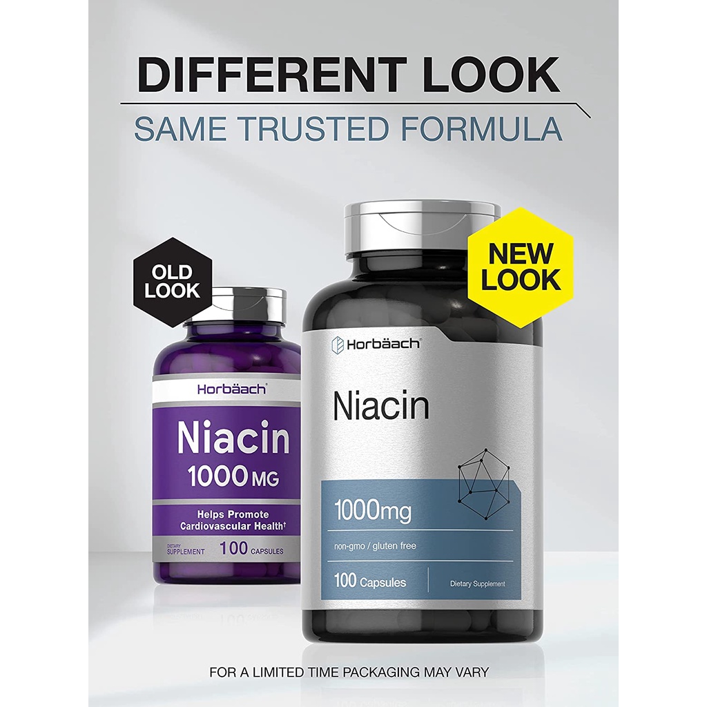 Horbaach Niacin 1000mg - Viên uống hỗ trợ sức khỏe hệ thần kinh, giảm cholesterol và giảm cân 100 viên