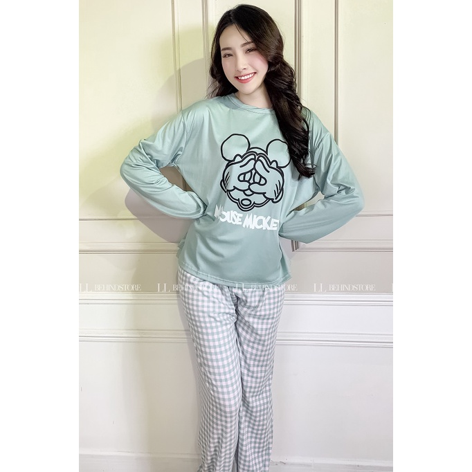 Bộ ngủ nữ dài tay thu đông cotton họa tiết cute dáng rộng chất vải mềm mại LL Behind Store - Sq021 | BigBuy360 - bigbuy360.vn