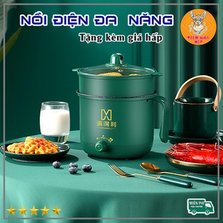 Nồi lẩu mini -Ca nấu mì cầm Tay, Nấu Cơm Đa Năng Có Tay Cầm 1,8L  2 Nấc Nhiệt Mẫu Mới nhất Kèm Giá Hấp