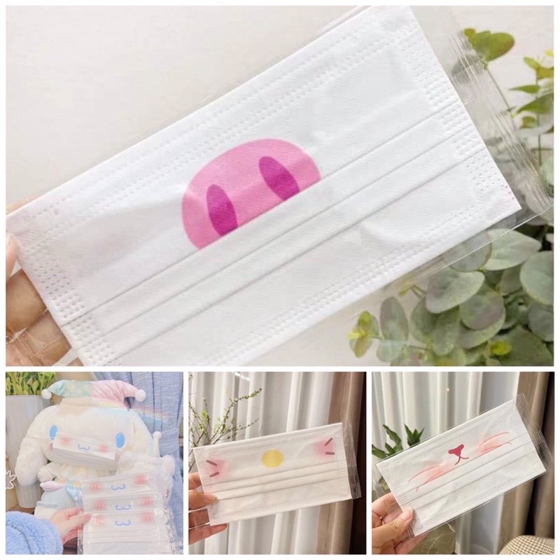 Khẩu trang NGƯỜI LỚN in hình mũi thỏ - mũi heo siêu đáng yêu- Mỗi cái một túi tiệt trùng riêng