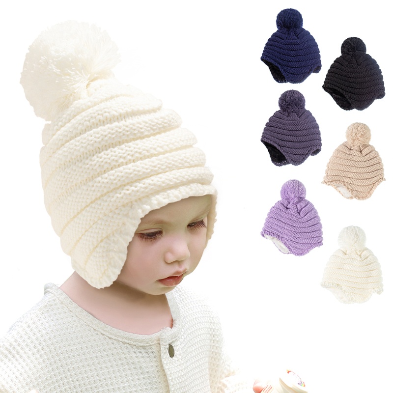 Mũ Len Giữ Ấm Màu Trơn Thời Trang Thu Đông Mới Cho Bé