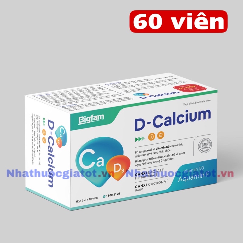Nguyên Hộp D Calcium BIGFAM Bổ Sung Canxi Và Vitamin D Hỗ Trợ Phát Triển Chiều Cao Cho Trẻ Em Và Phòng Ngừa Loãng Xương