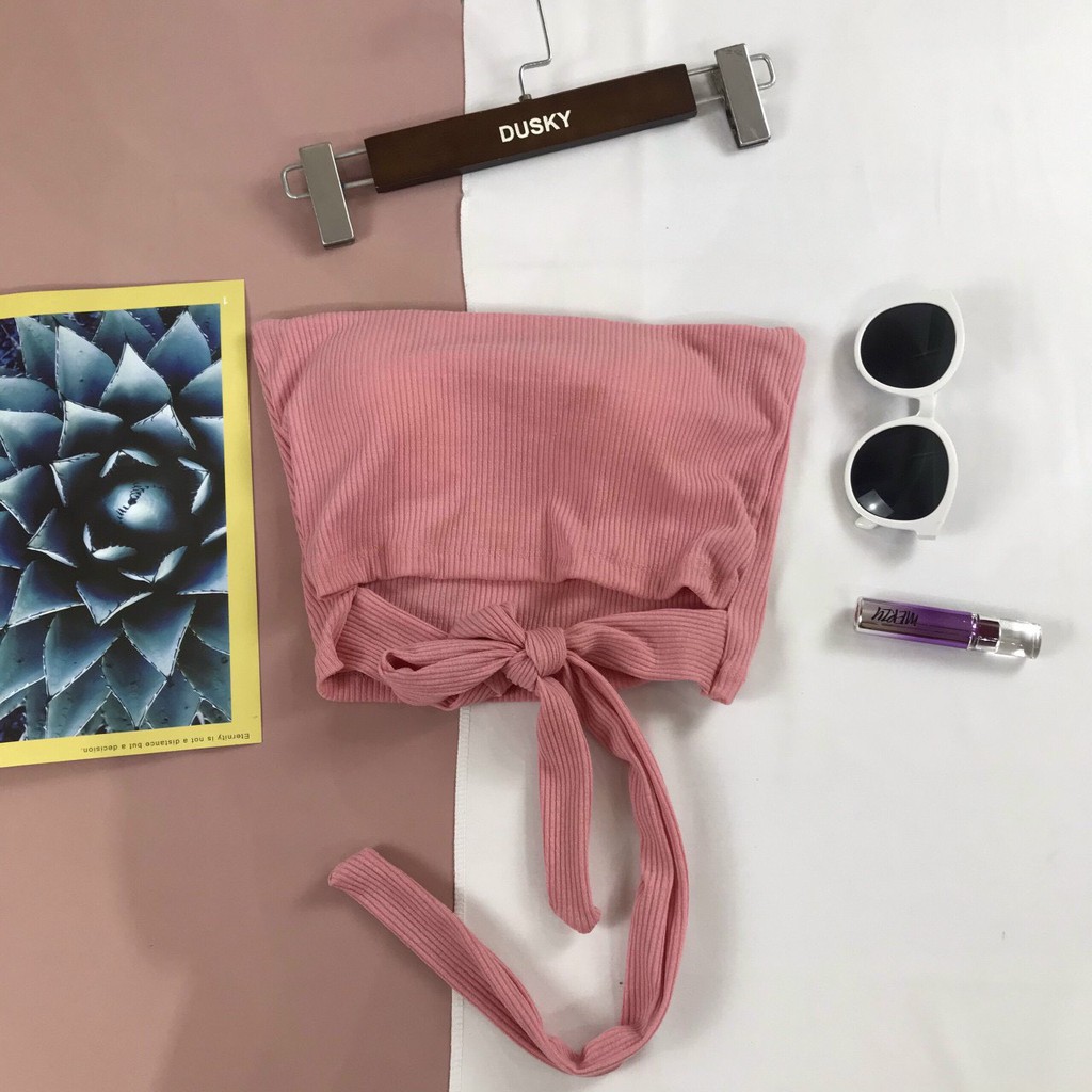 Áo ống kiểu croptop tôn eo phối buộc nơ eo cực xinh có may kèm mút tiện lợi cho bạn gái chất thun gân mềm mịn
