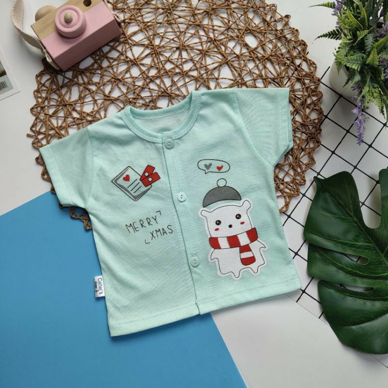 Áo cộc tay sơ sinh cúc giữa mềm thấm hút mồ hôi tốt