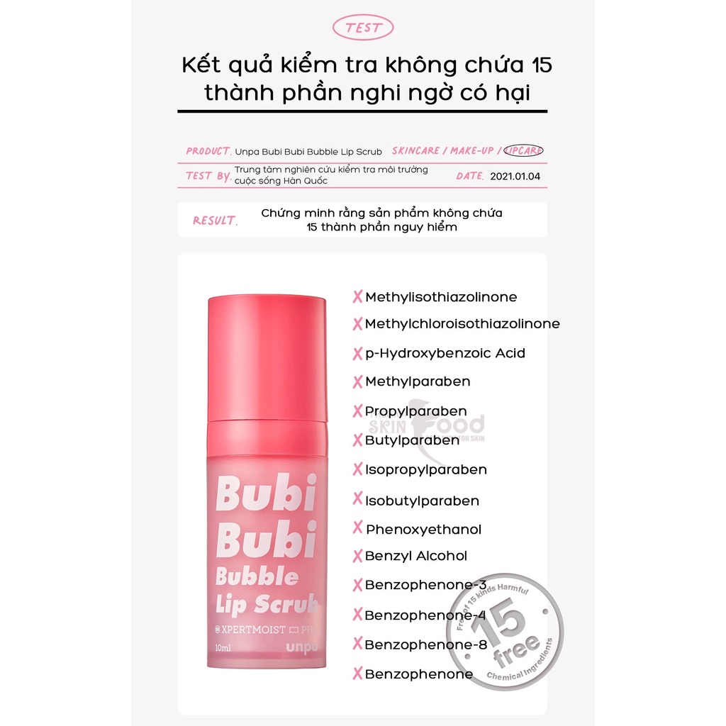 Tẩy Tế Bào Chết Môi Sủi Bọt Unpa Bubi Bubi Lip Scrub 10ml