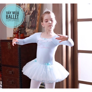 Váy múa balleria dài tay xanh