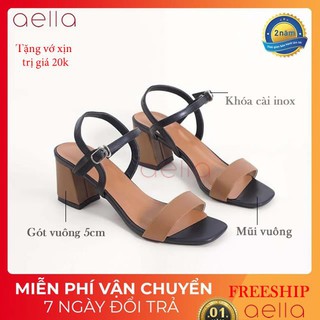 Giày cao gót nữ đế vuông 5 phân quai đen phối bò màu sắc nét - Giày sandal cao gót nữ dáng công sở