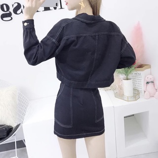 Set áo jacket bò + chân váy siêu xinh