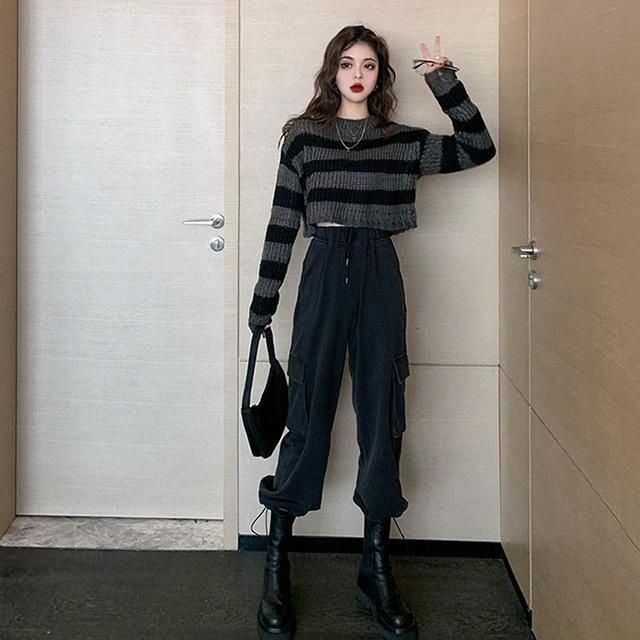 Áo Sweater Tay Dài Mềm Mại Họa Tiết Kẻ Sọc Phong Cách Vintage Nhật Bản Cho Nữ