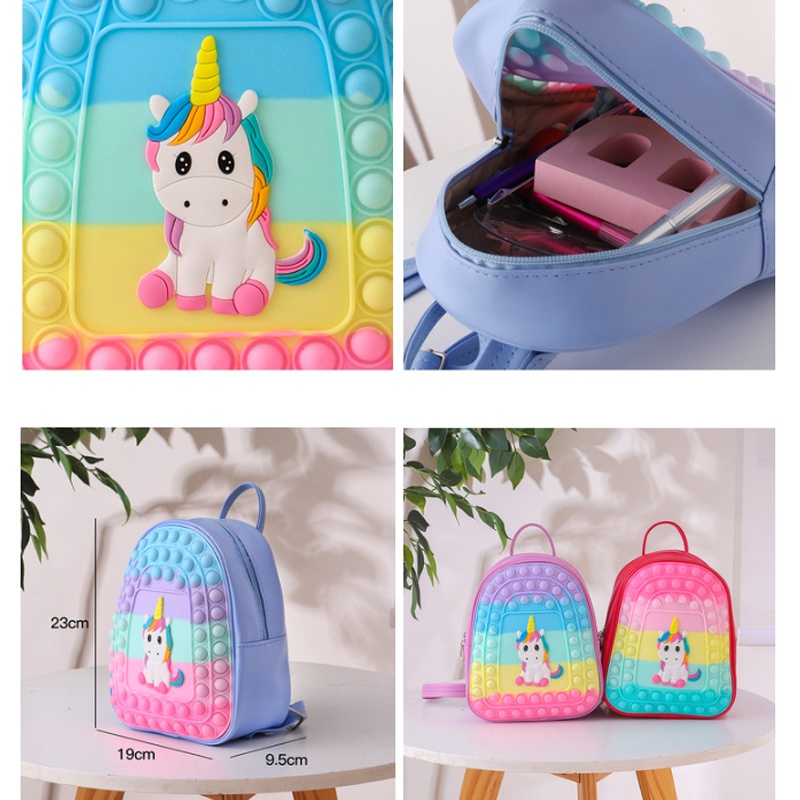 Pop IT Balo Đi Học Sức Chứa Lớn Hình Kỳ Lân Đồ Chơi Silicon Cho Trẻ Em Poppy Playtime