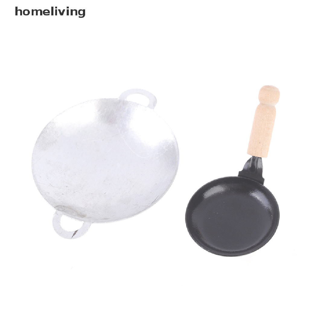 Chảo Chiên Đồ Ăn Mini Bằng Thiếc Tay Cầm Bằng Gỗ Tiện Dụng Cho Nhà Búp Bê