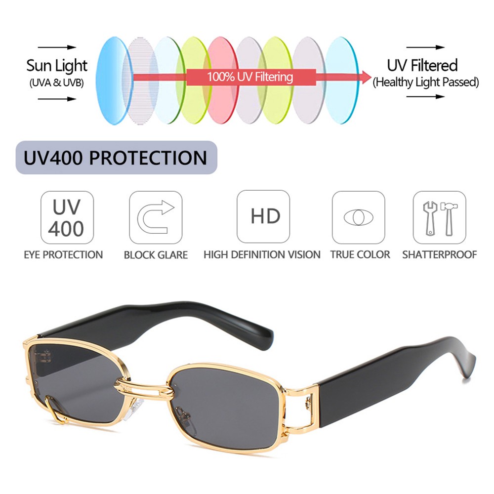 Kính Mát Gọng Chữ Nhật Nhỏ Bằng Kim Loại Chống Tia Uv400 Phong Cách Punk Cổ Điển Thời Trang Cho Nữ | BigBuy360 - bigbuy360.vn