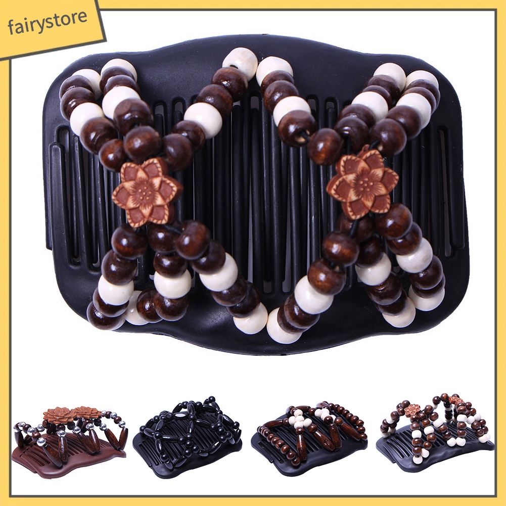 Lược Cài Tóc Hai Đầu Đính Hạt Gỗ Thời Trang Dành Cho Nữ