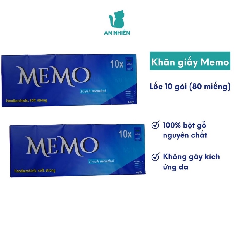 Khăn giấy ăn bỏ túi cao cấp Memo lốc 10gói