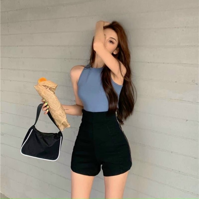 Quần short kaki giãn phối dây kéo