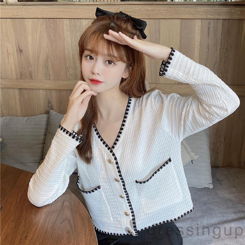 Áo Dệt Kim Tay Dài Dáng Rộng Phối Túi Thiết Kế Thanh Lịch Cho Nữ