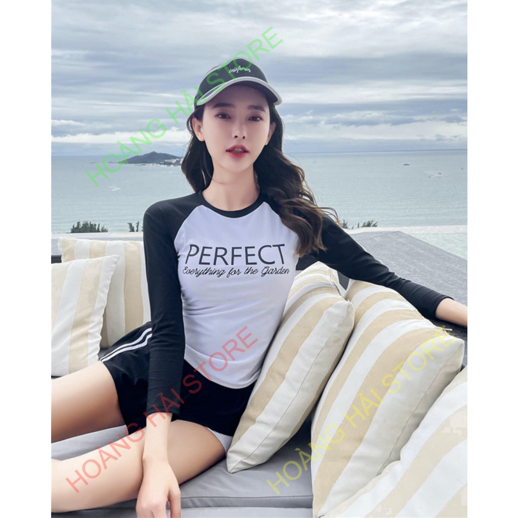 Bộ đồ bơi bikini nữ hai mảnh tay dài giấu bụng che nắng đi tắm biển hot trend