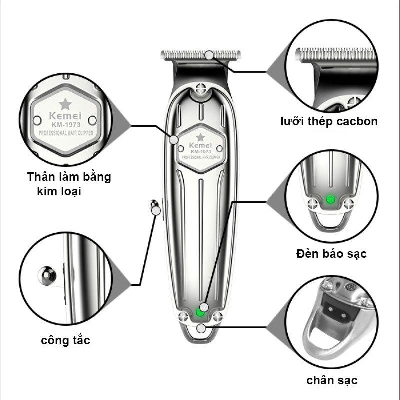 Tông đơ bấm viền cao cấp Kemei KM-1973 pin lithium 1400mAh vàng