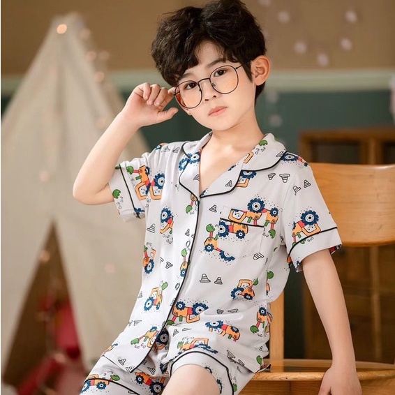 Đồ bộ pyjama bé trai QIQI 10-37kg bộ ngắn tay pijama cho bé QC xuất Hàn chất thun cotton mềm mịn co giãn hình ngộ nghĩnh