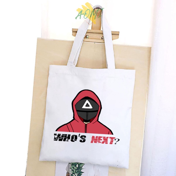 [Nhiều mẫu Đẹp] TÚI VẢI SQUID GAME ĐEO VAI TOTE CANVAS BAG CÓ KHÓA KÉO SIZE LỚN 33x38cm PHONG CÁCH CÁ TÍNH HOT TREND AOM