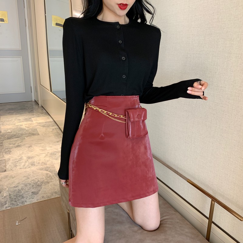 (SẴN ĐEN) CHÂN VÁY DA LƯNG CAO NỮ ULZZANG (TẶNG KÈM TÚI ĐEO LƯNG) | BigBuy360 - bigbuy360.vn