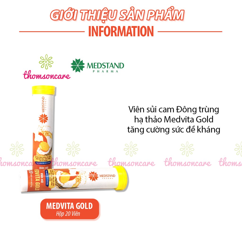 Viên sủi từ Đông trùng hạ thảo và vitamin Medvita Gold giảm mệt mỏi, căng thẳng, tăng sức đề kháng tuýp 20 viên