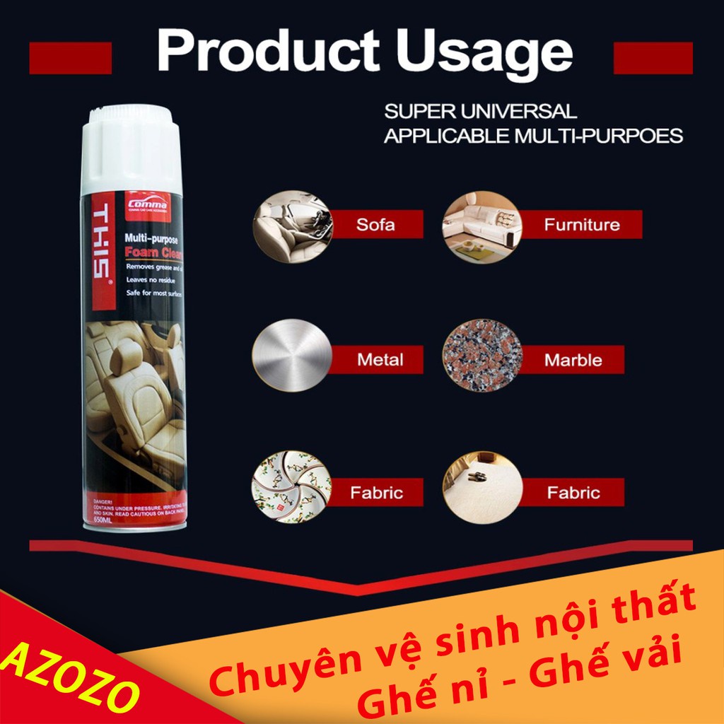 [Mẫu mới] Chai Xịt Bọt Đa Năng Vệ Sinh Ghế Da, Ghế Nỉ, Đồ Da, Nội Thất Ô Tô Foam Cleaner Chính Hãng THIS AZOZO