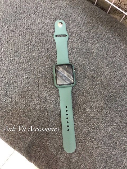 Combo dây cao su và ốp xanh rêu cho đồng hồ Apple Watch cực sang