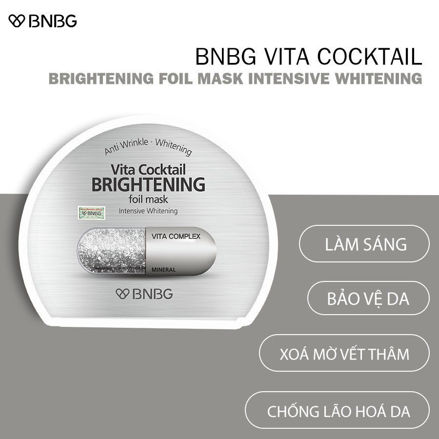 Combo 5 Mặt nạ dưỡng sáng da và làm mờ vết thâm BNBG Vita Cocktail Brightening Foil Mask - Intensive Brightening 30ml x5