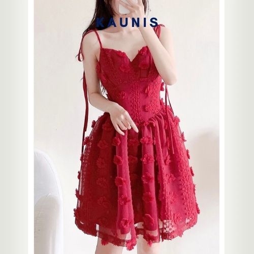 Váy Đỏ Hai Dây Tiểu Thư (ảnh chính chủ) | BigBuy360 - bigbuy360.vn
