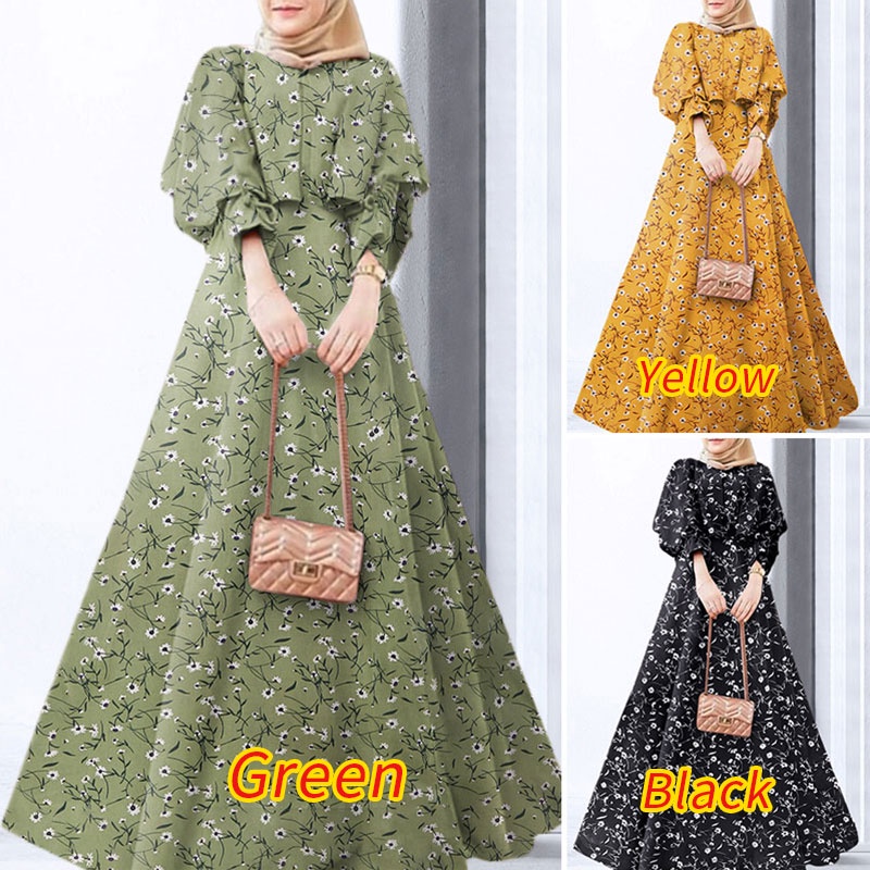 Đầm dài ZANZEA tay phồng thời trang phong cách Hồi Giáo tùy chọn màu sắc dành cho nữ