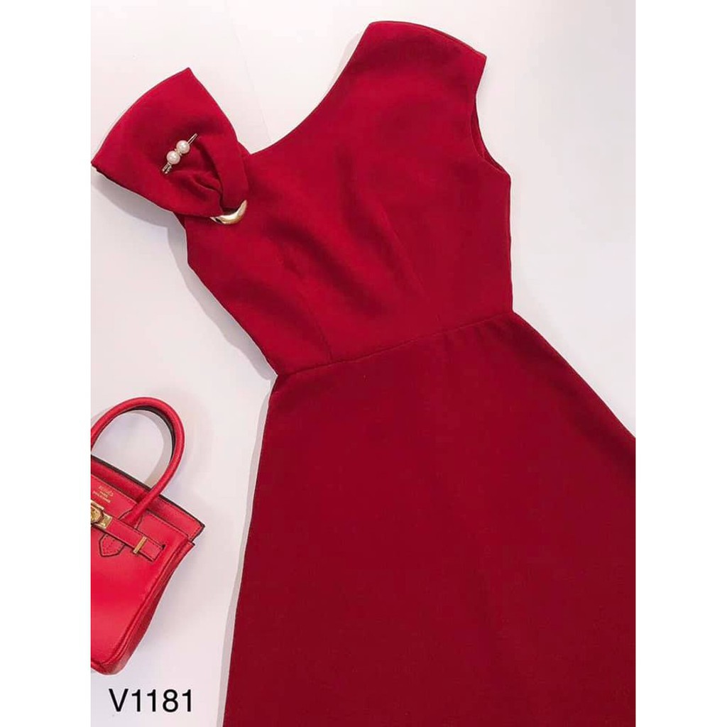 [ xả kho ] MiD Đầm xòe sát nách chéo vai phối khuy V1181 Mie Design kèm ảnh thật