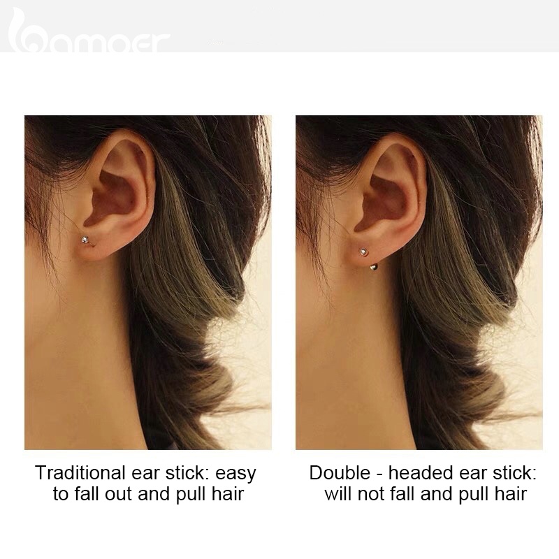 Đôi khuyên tai BAMOER bạc 925 hai đầu bóng tròn độc đáo thời trang