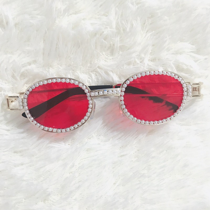 Kính Mát Gọng Tròn Đính Đá Phong Cách Retro 2019 Thời Trang