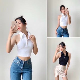 Áo croptop polo phong cách Hàn Quốc