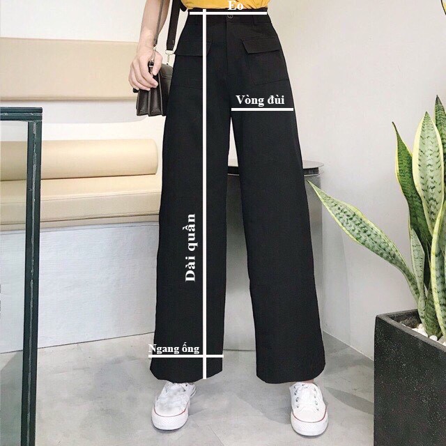 Quần Tây Ống Suông Đen Phối Túi Trước lưng cao Basic BC57