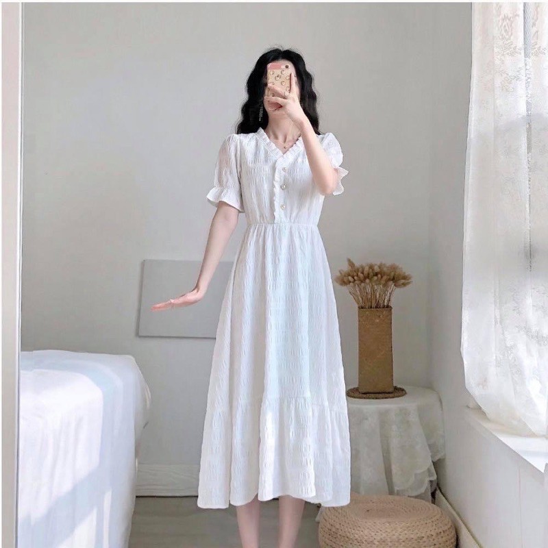 Váy trắng tiểu thư tay ngắn / váy ullzang / váy vintage / mina’s house | BigBuy360 - bigbuy360.vn