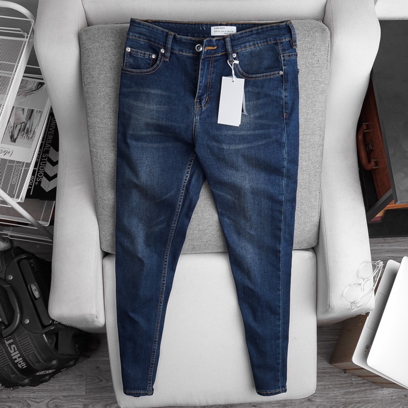 Quần jean nam hàng hiệu ống ôm vừa màu xanh đậm mềm co giãn | BigBuy360 - bigbuy360.vn
