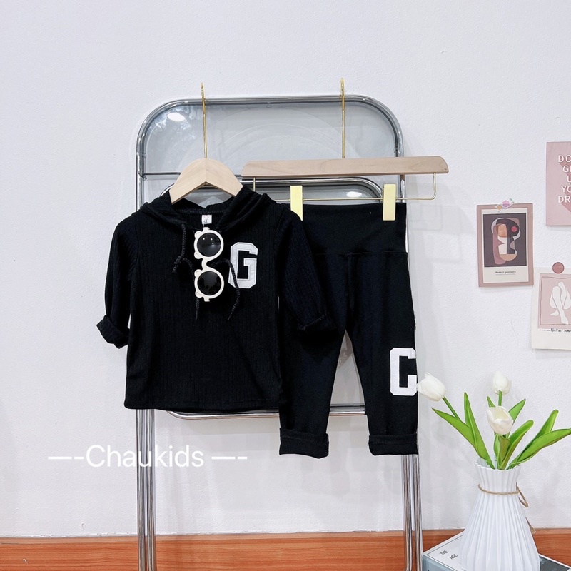 Bộ quần áo chữ G mũ liền cho bé gái