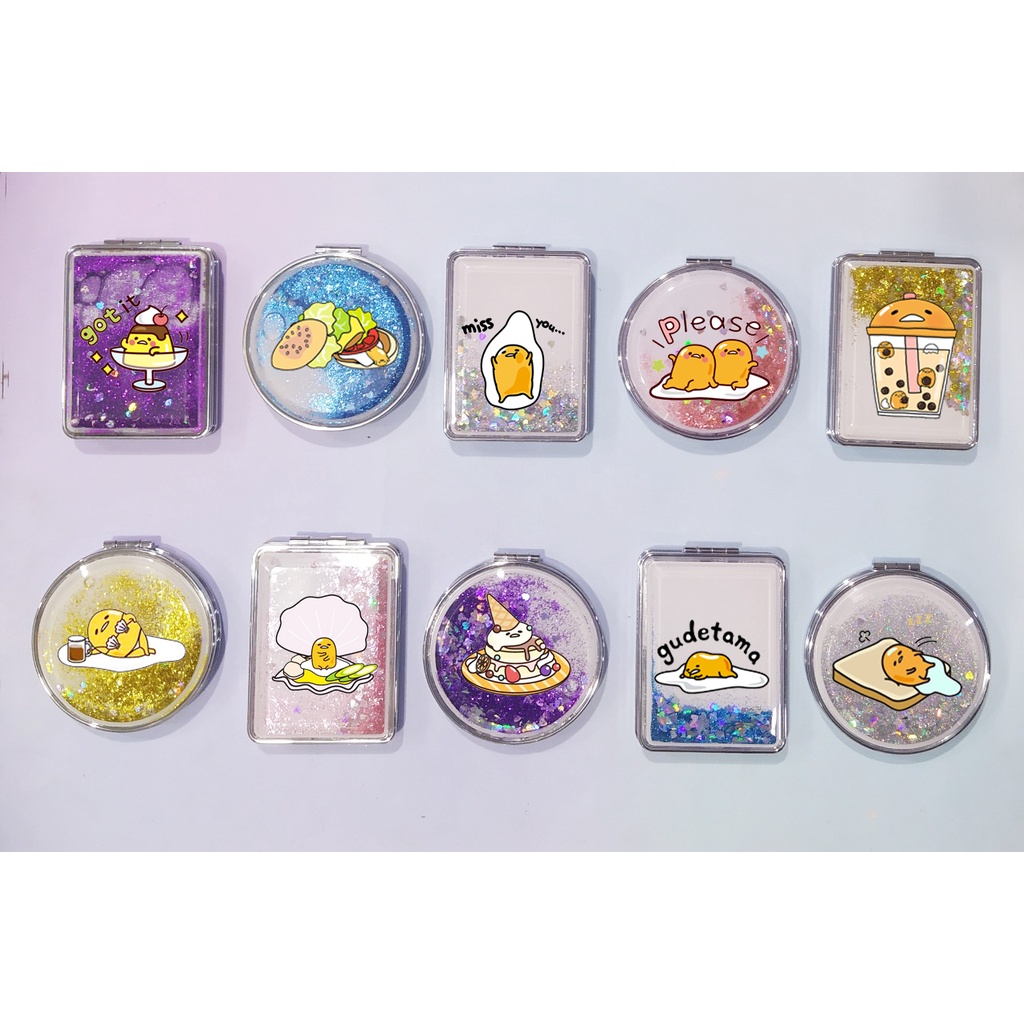 Gương nước chảy kim tuyến trứng lười in hình GNI36 gương 2 mặt gudetama