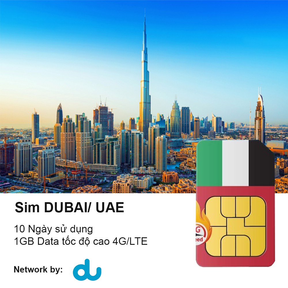Sim du lịch Dubai (UAE) - Sim data tốc độ cao 4G, không giới hạn 3G